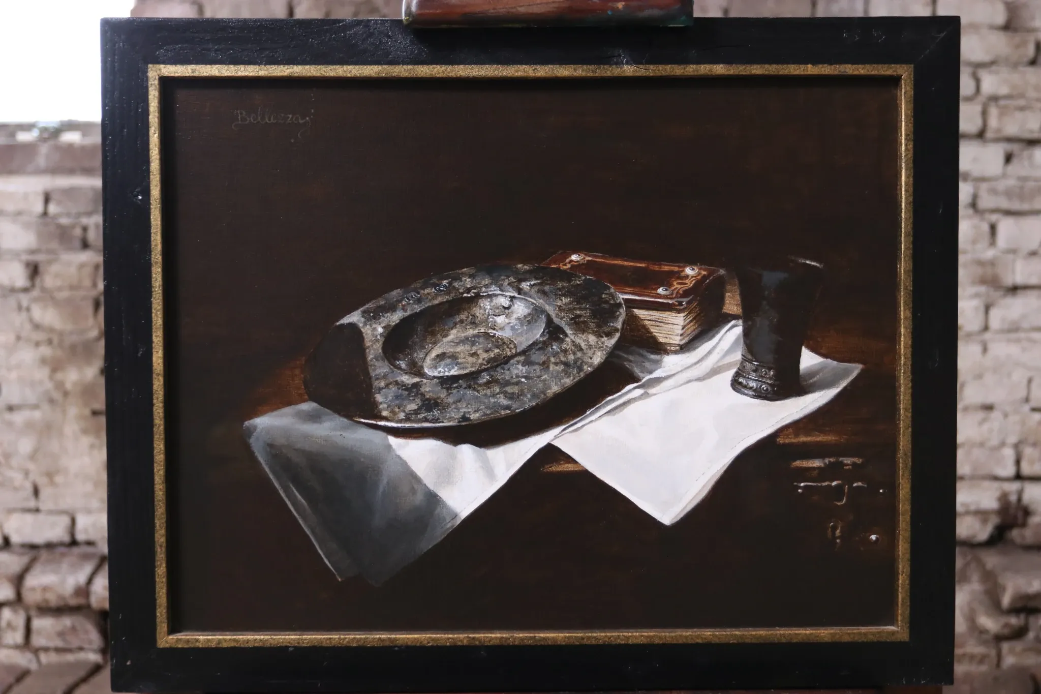 Still life with pewter dish, book and beaker – Marjolein van den Berg