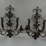Pair of grey patinated iron wall lamps