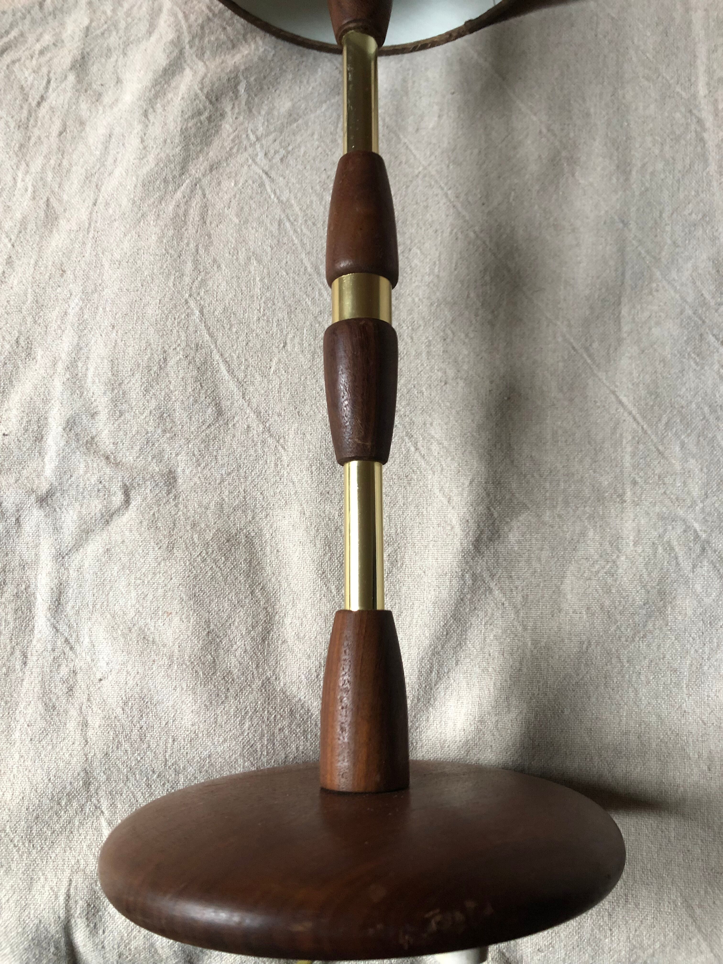 Teak and brass table lamp 60s