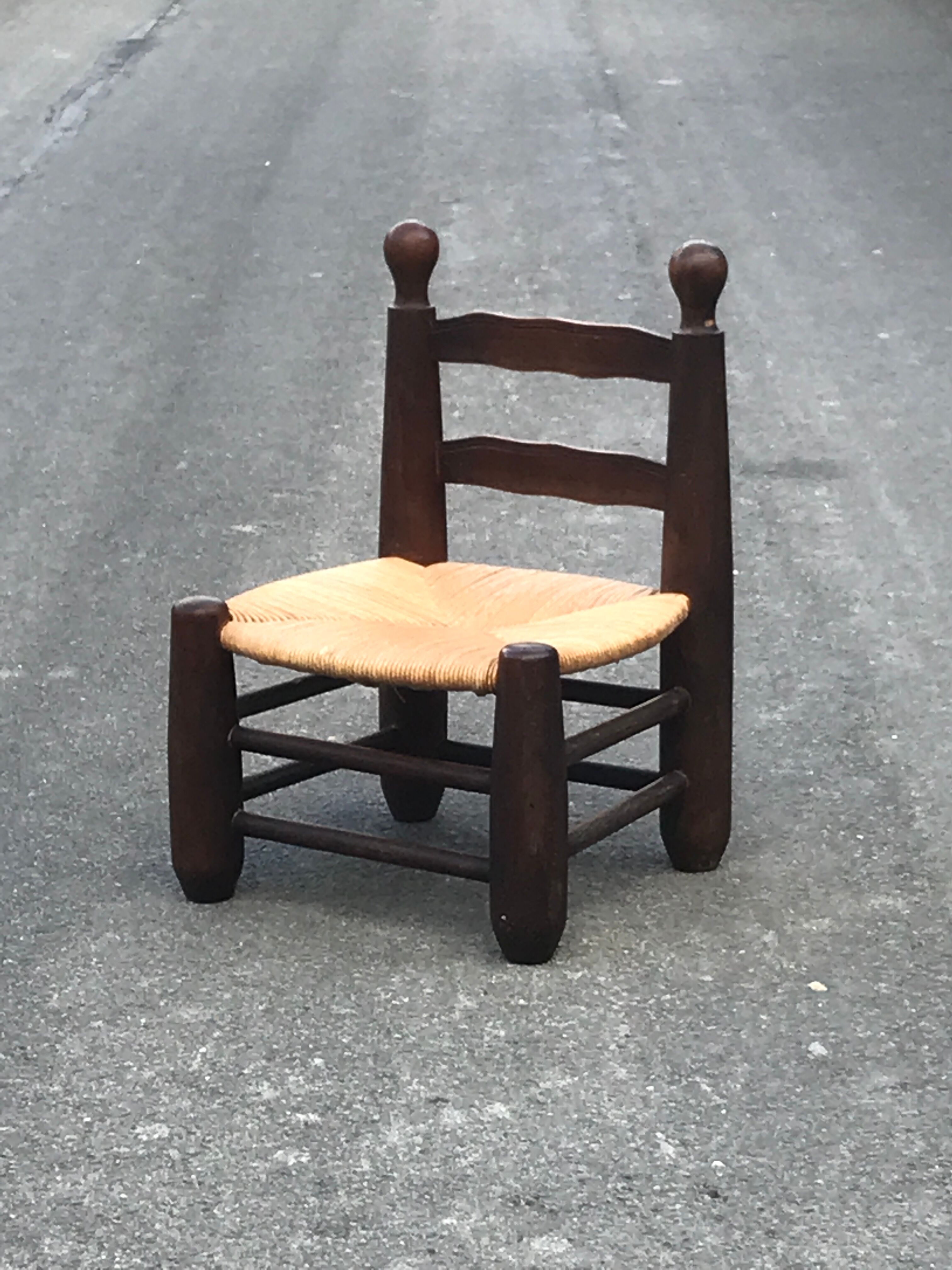 Low chair oak and straw vintage 1950