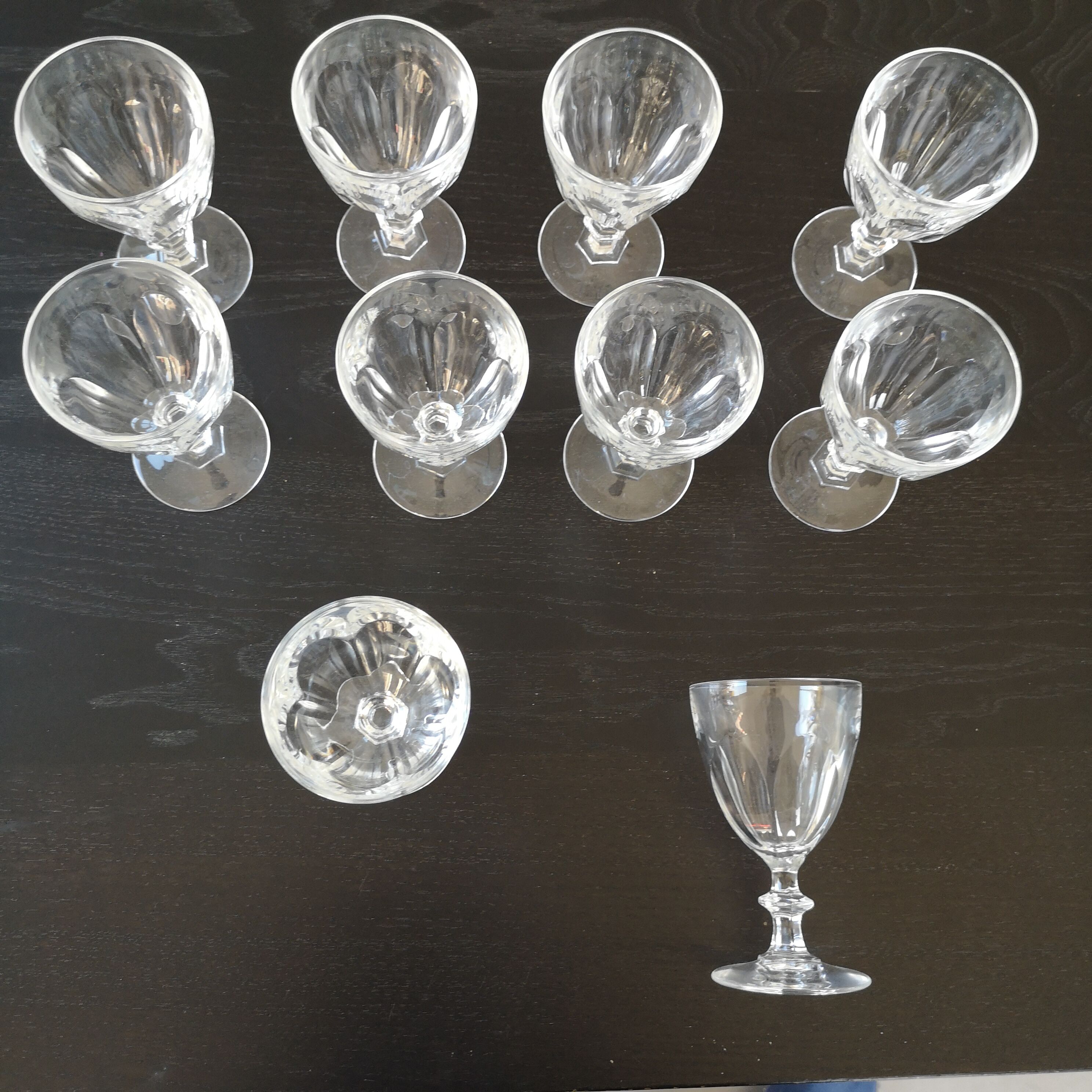 10 old crystal water glasses