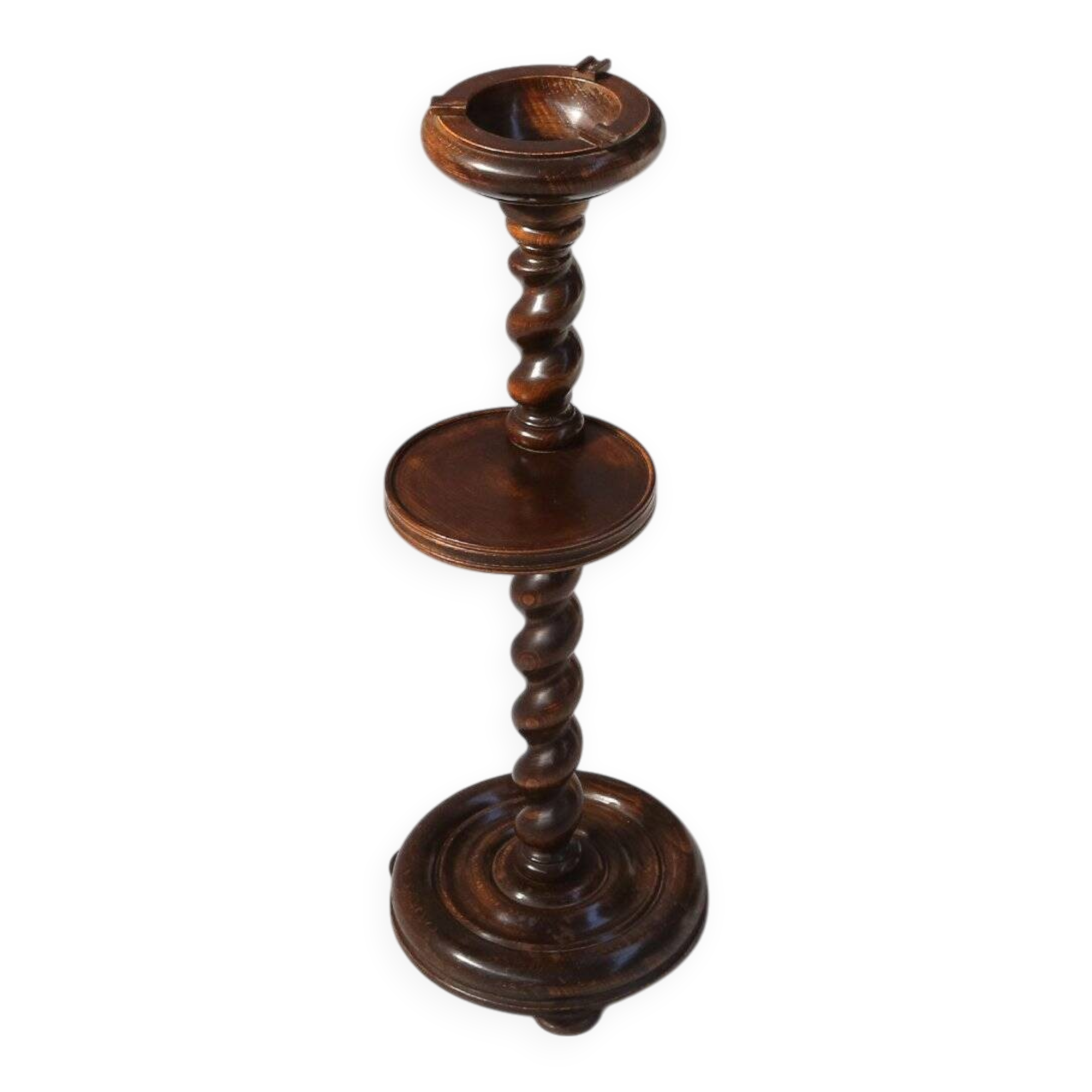 Art Deco Oak Ashtray on Hand-Turned Base, France, 1930s