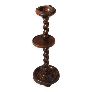 Art Deco Oak Ashtray on Hand-Turned Base, France, 1930s