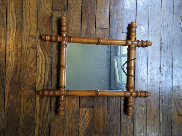 Miroir vintage bois effet bambou décoration campagne brocante chaînette
