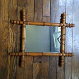 Vintage mirror with bamboo effect wood, country decor, flea market, chain