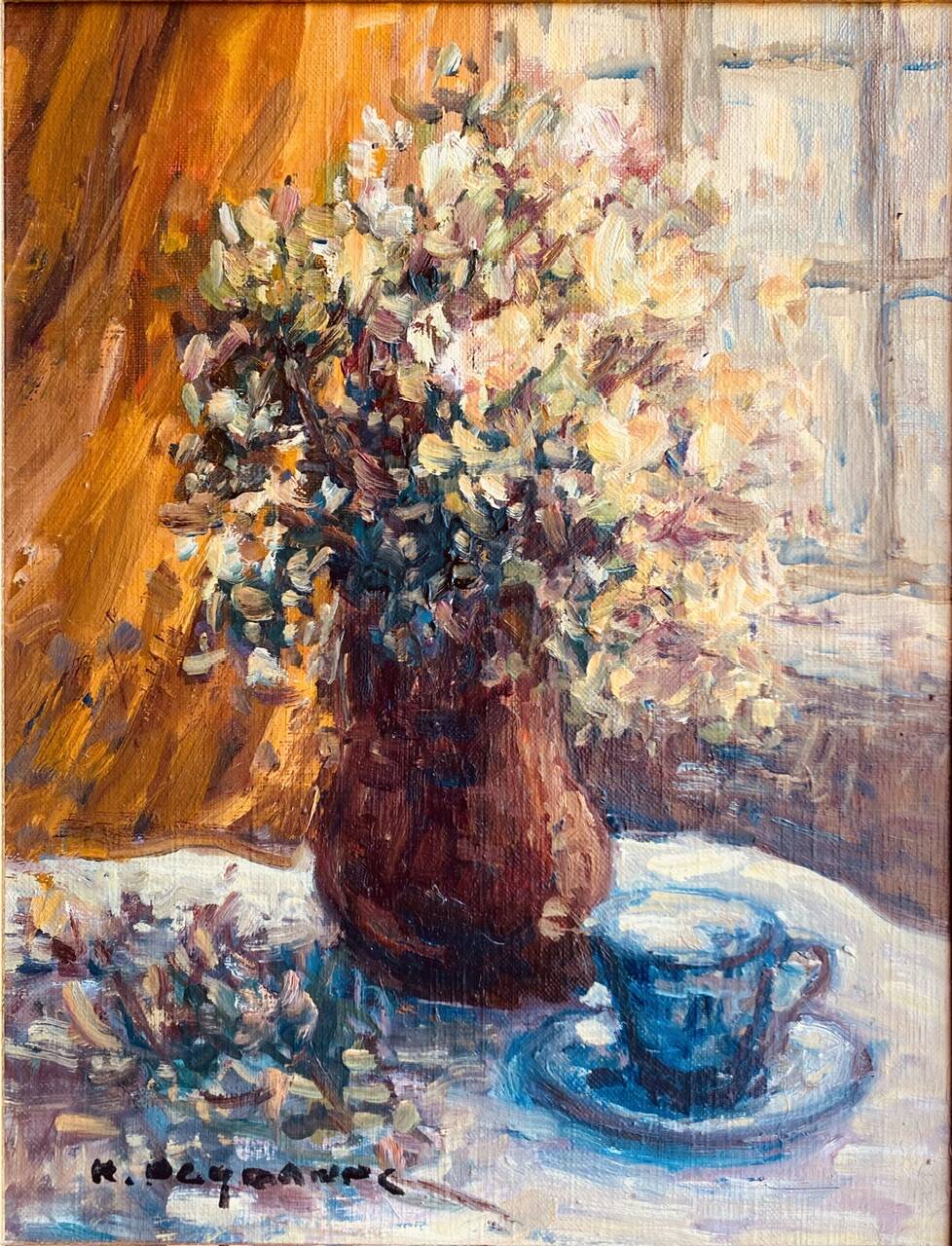 Still life with cup signed Peyranne, mid-20th century