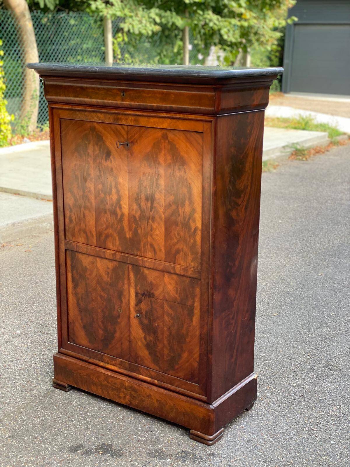 Louis Philippe burr walnut and marble secretary from the 19th century