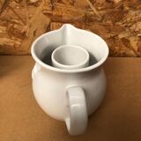 Old Vintage White Enameled Ceramic Carafe Refresher Pitcher
