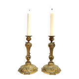 Pair of 19th century Louis XV bronze candlesticks, Rococo candlestick