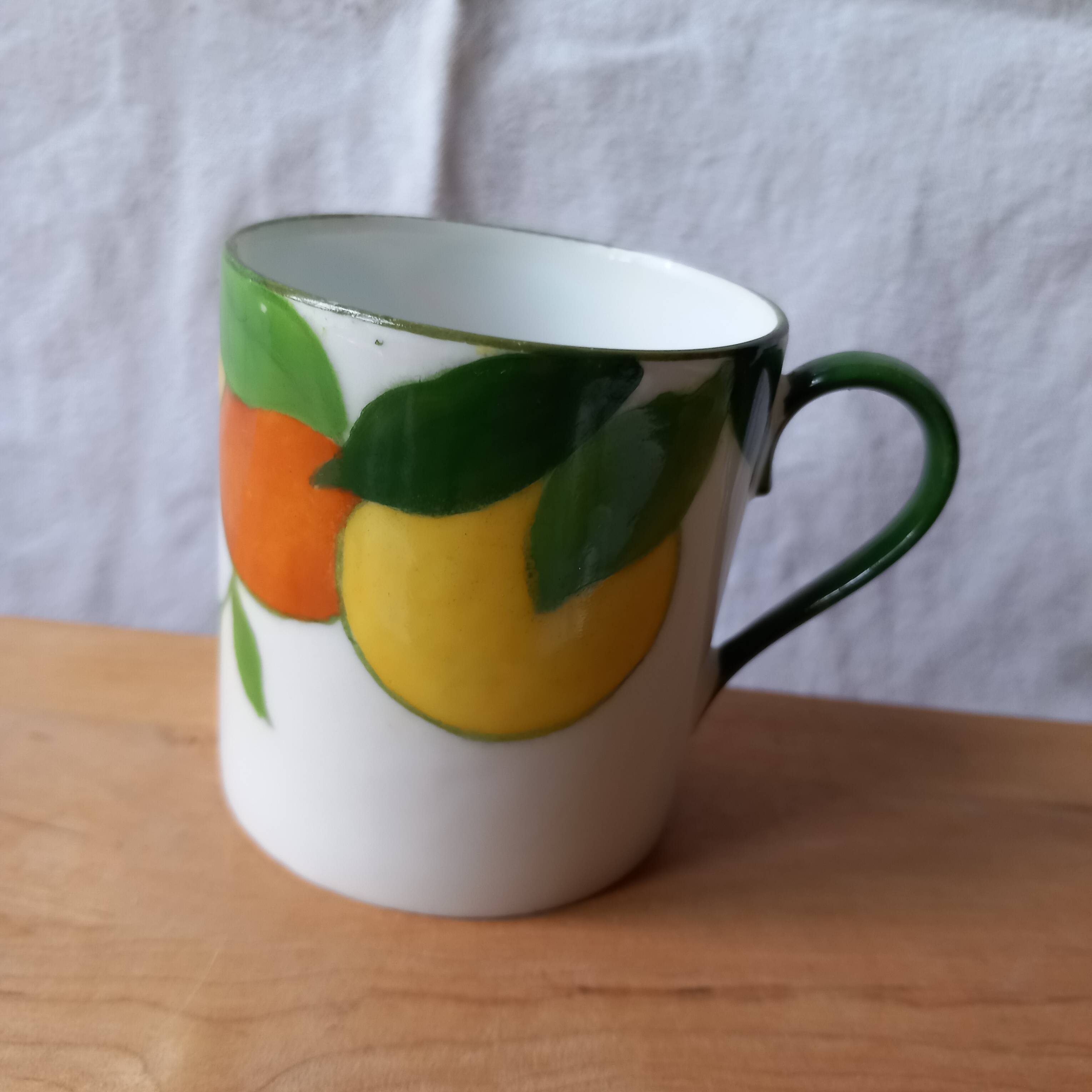 5 cups and a citrus sugar bowl, Lanternier Limoges porcelain