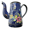 19th century enameled coffee pot, cobalt blue, Bird, Butterfly and flowers, Napoleon III