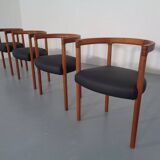 Teak & Leather Model 195 Dining Chairs by Ole Gjerløv-Knudsen & Torben Lind for France & Søn, Denmark, 1960s, Set of 4