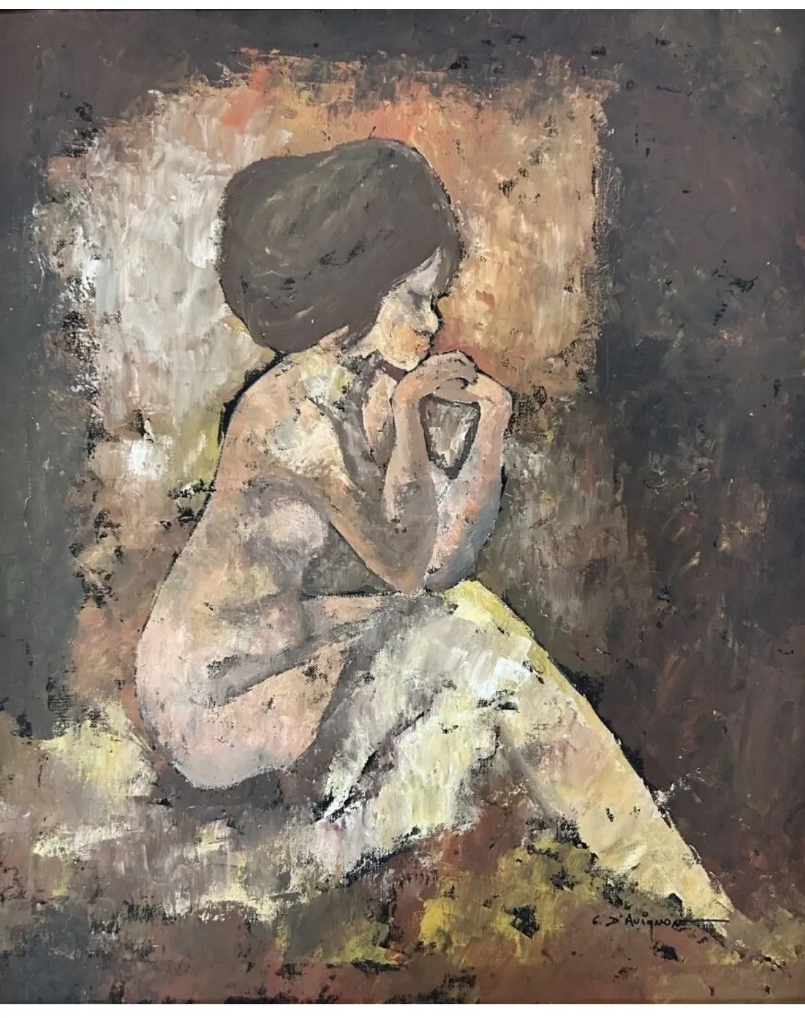 oil painting on canvas 60s/70s – Thoughtful female nude by C. D’Avignon