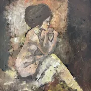 oil painting on canvas 60s/70s – Thoughtful female nude by C. D’Avignon