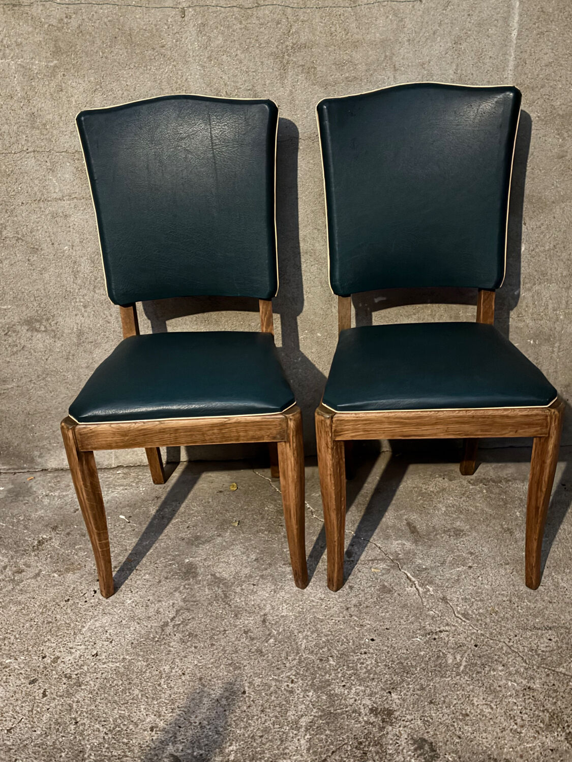 Pair of green vinyl chairs - 1950s