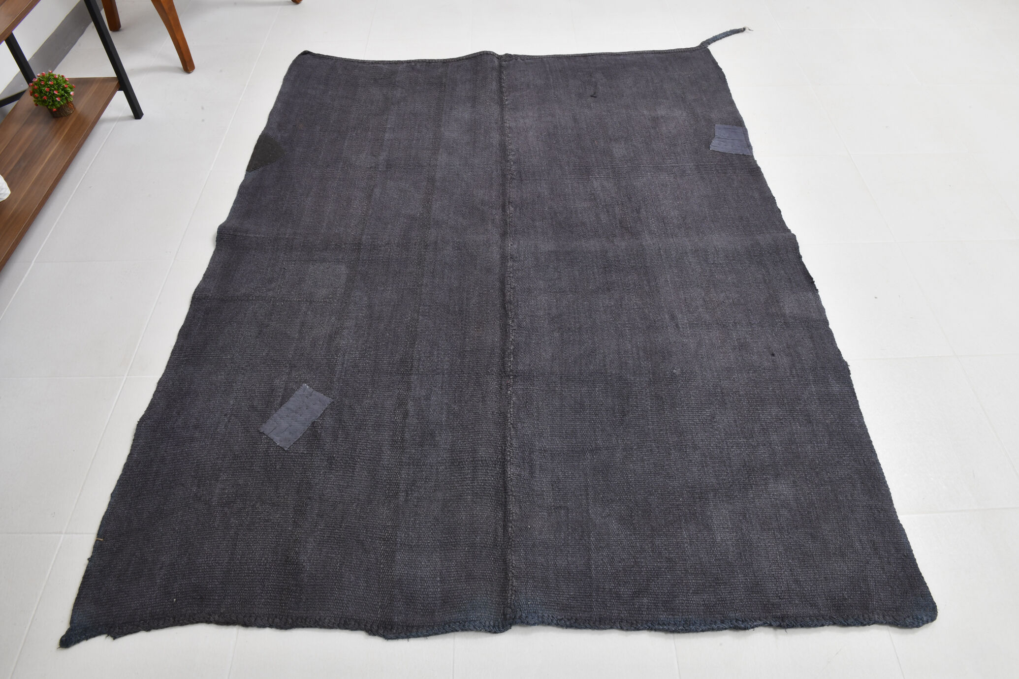 Patchy handmade hemp rug, 164x204cm