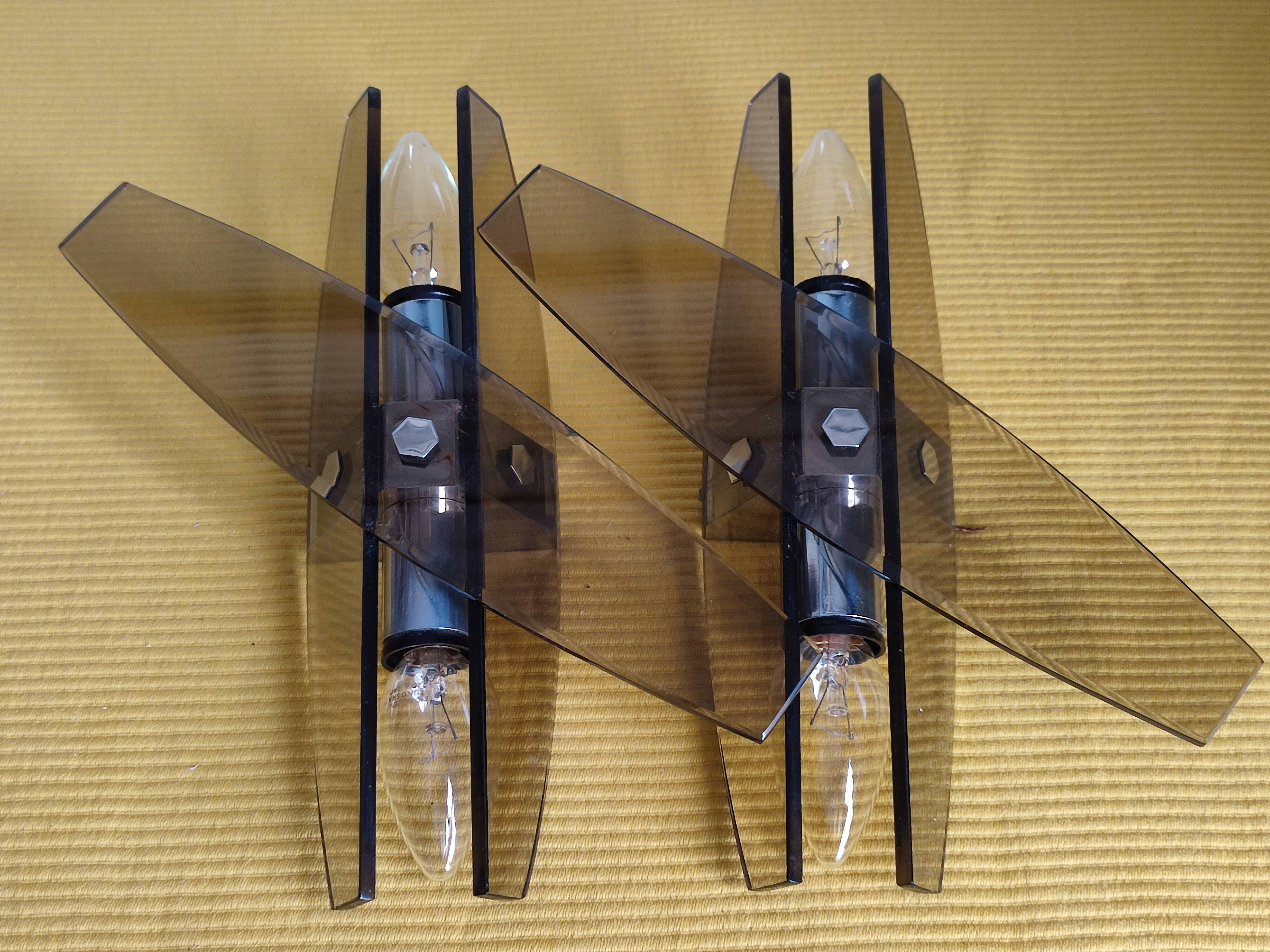 Pair of vintage design double fires smoked glass