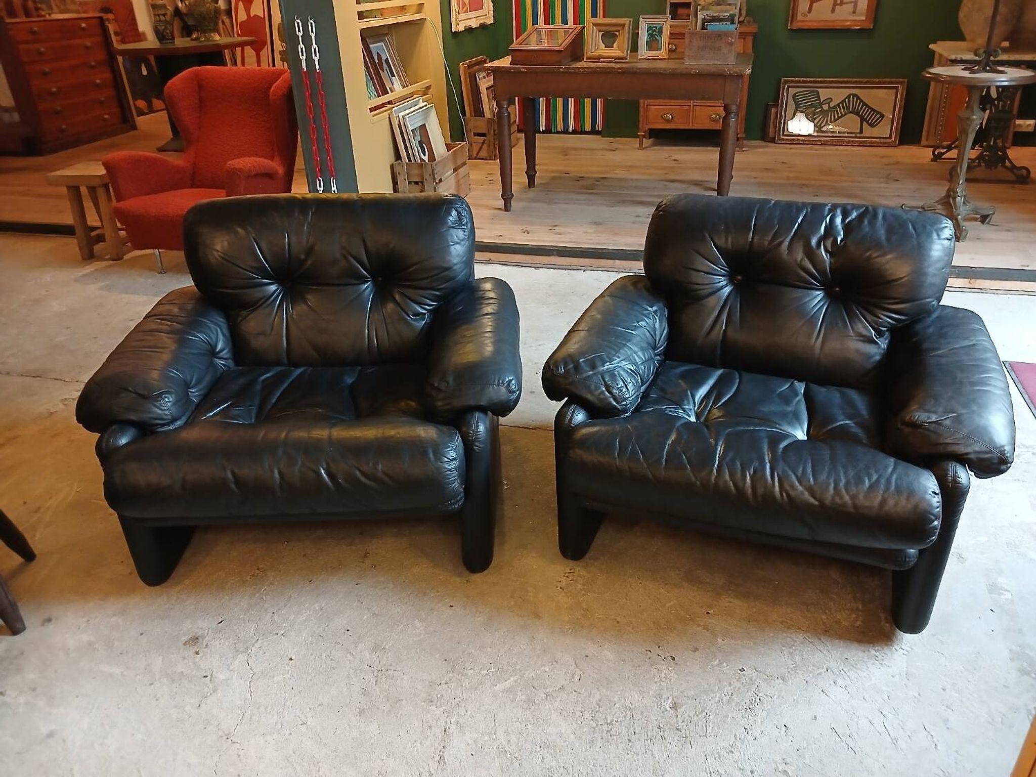 Paire fauteuils cuir design Tobia Scarpa