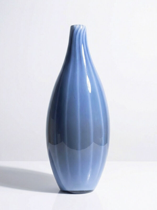Grand vase poire vintage verre fumé doublé d'opaline bulle de savon Murano