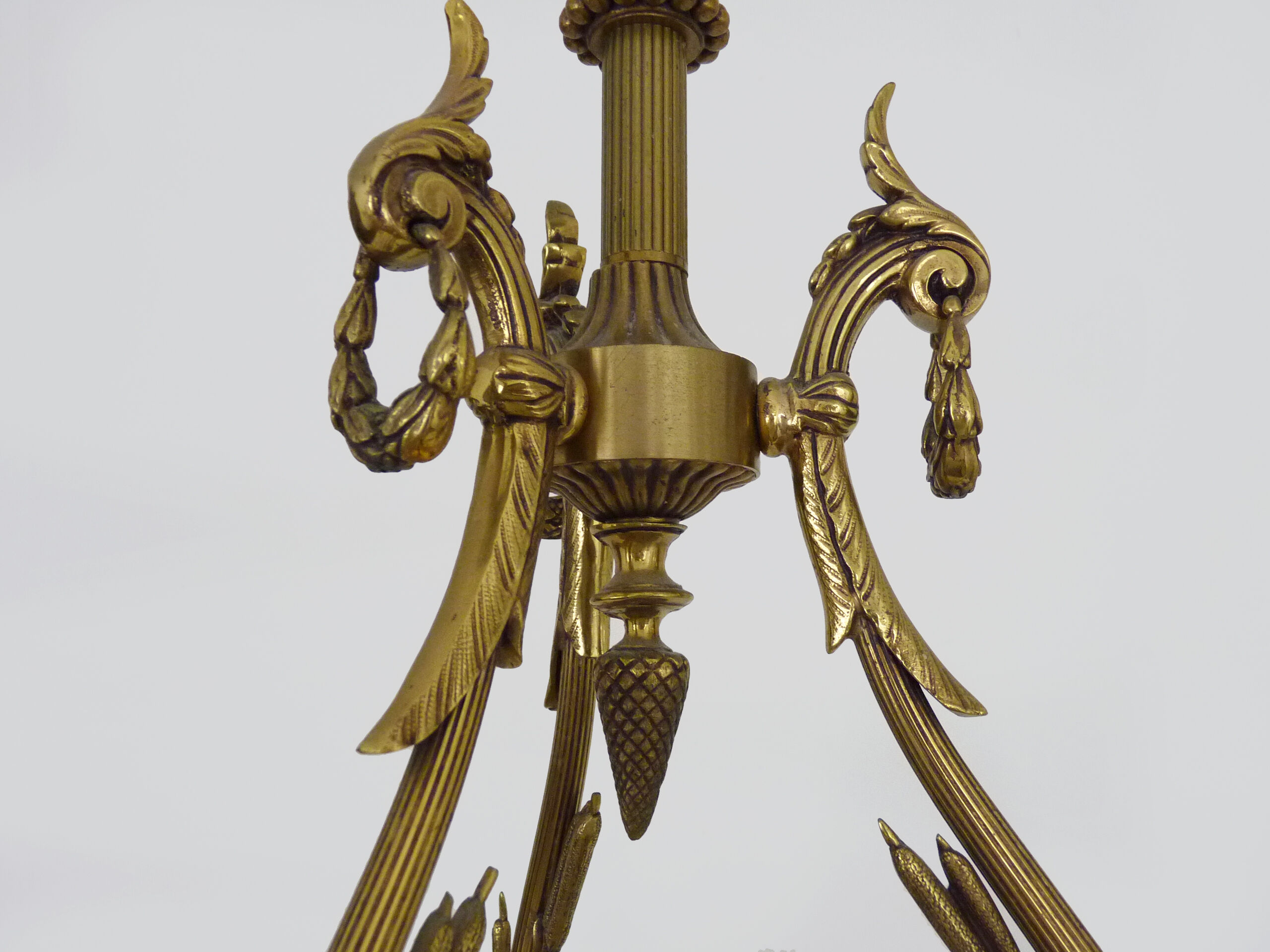 Bronze chandelier with 4-burner glass tulips, chandelier 70s