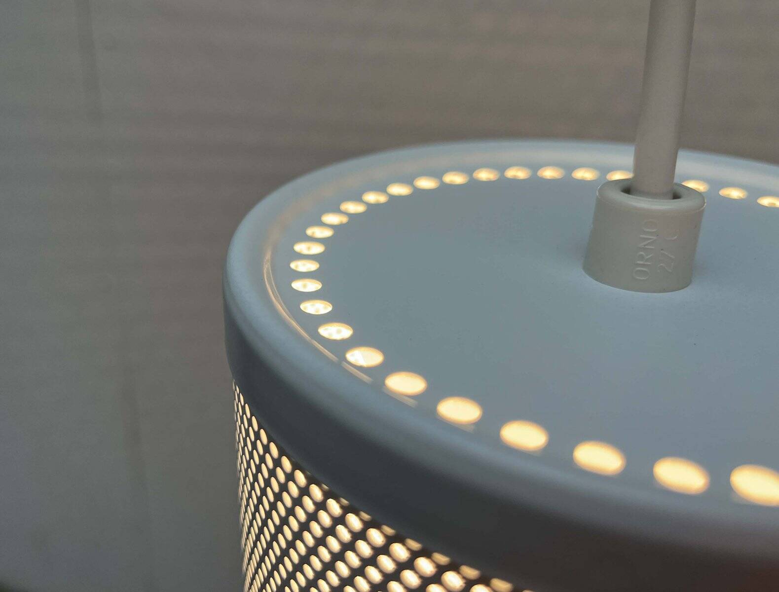 Minimalist perforated metal pendant lamp by Orno, Finland.