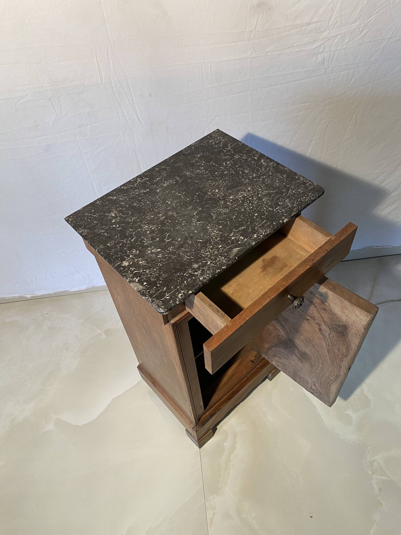 Vintage bedside table with marble top