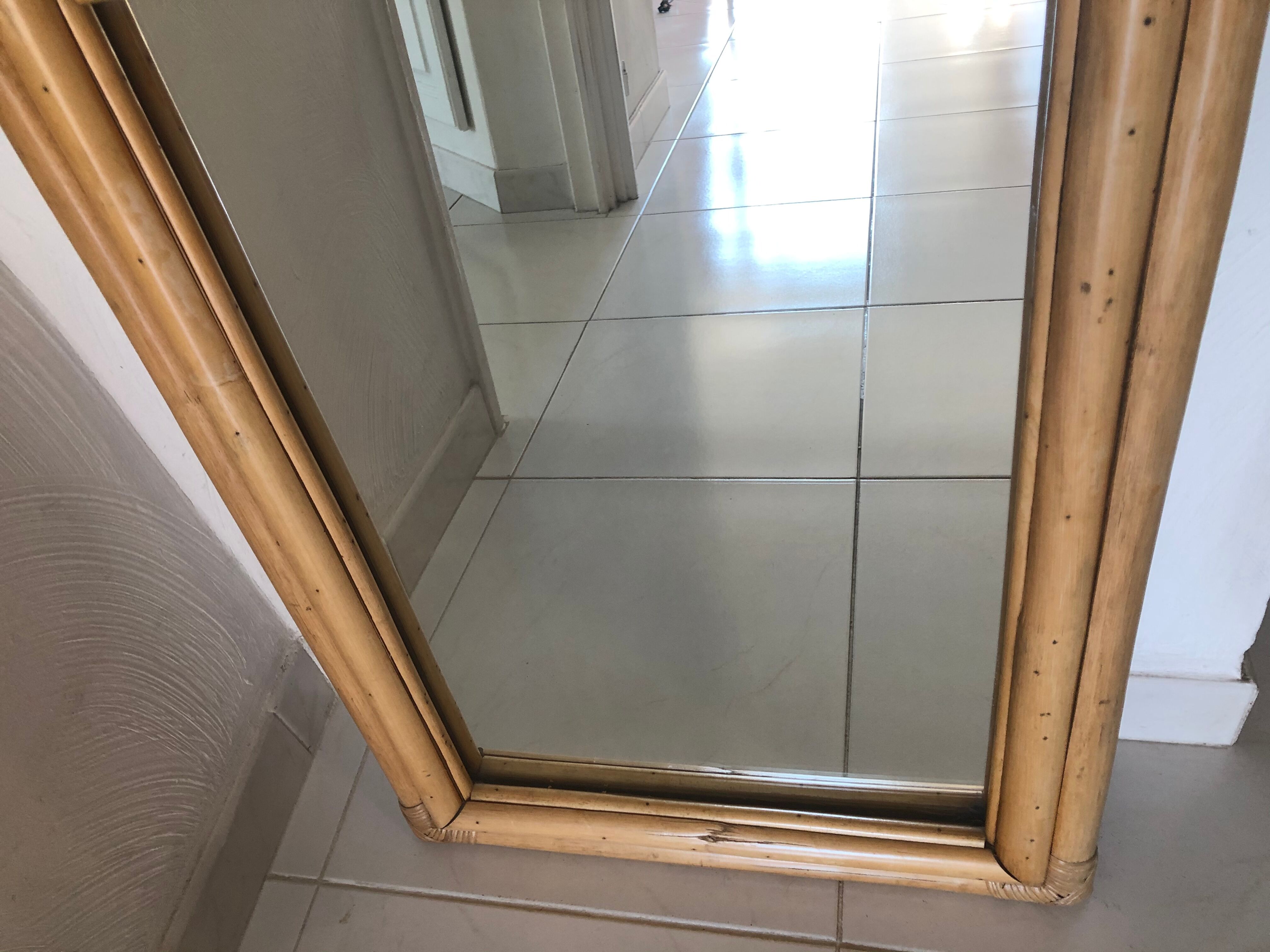 Rattan mirror and vintage bamboo  50x100cm