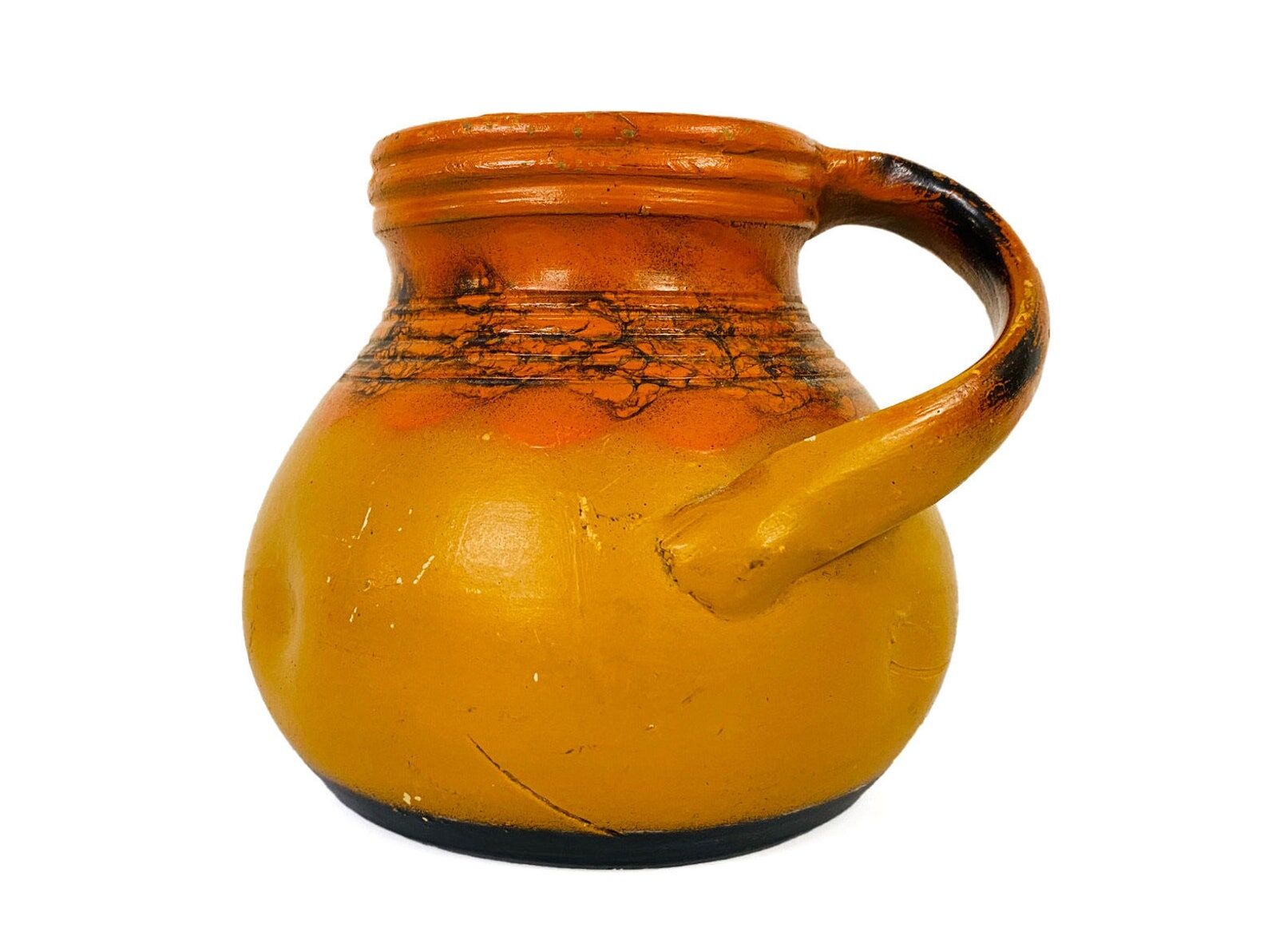 Ceramic art deco vase orange and ocher