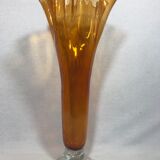 Old glass vase blown bubble orange & transparent vintage