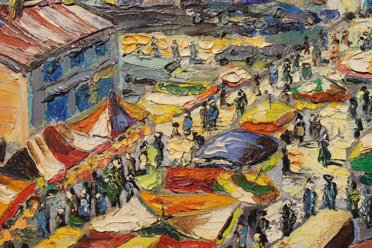 Painting Paris Flea Market, June 1962 - oil on panel