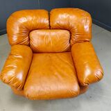 Mid-century Italian leather sofa set by Ercole Biella for Grappeggia, 1970s