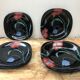 Series 12 old black opaline plates with vintage art deco flower decor