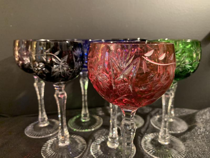 Saint Louis Baccarat colored crystal wine glasses