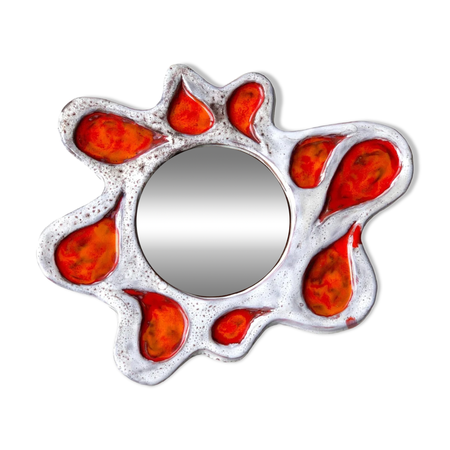 Stylized ceramic sun-shaped mirror, Vallauris