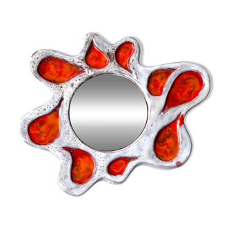 Stylized ceramic sun-shaped mirror, Vallauris