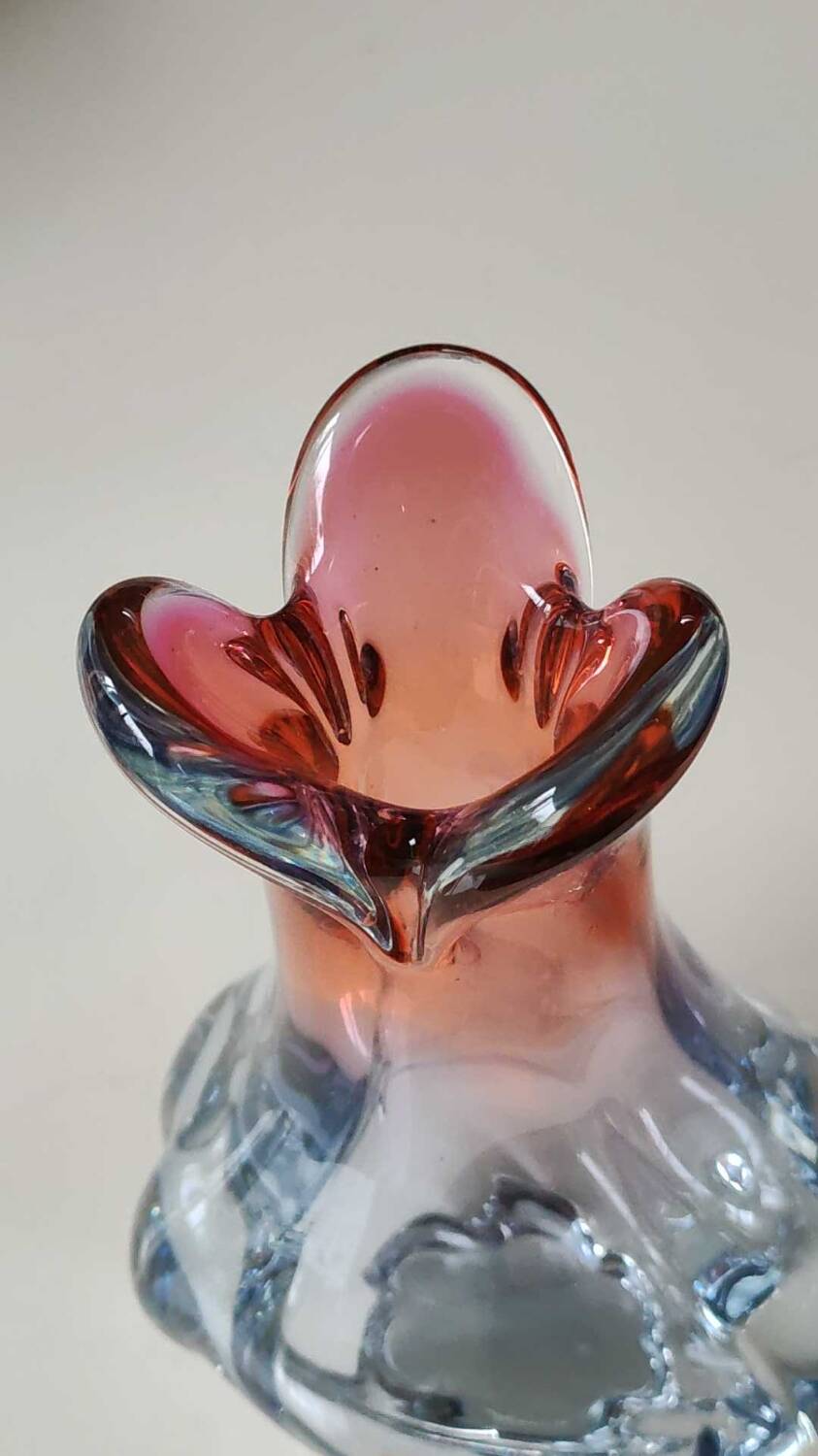 Vintage vase/Lemberg crystal/Nierengarten F. Floral design, polylobed neck. Orange tones. Dim 22 x 14 cm