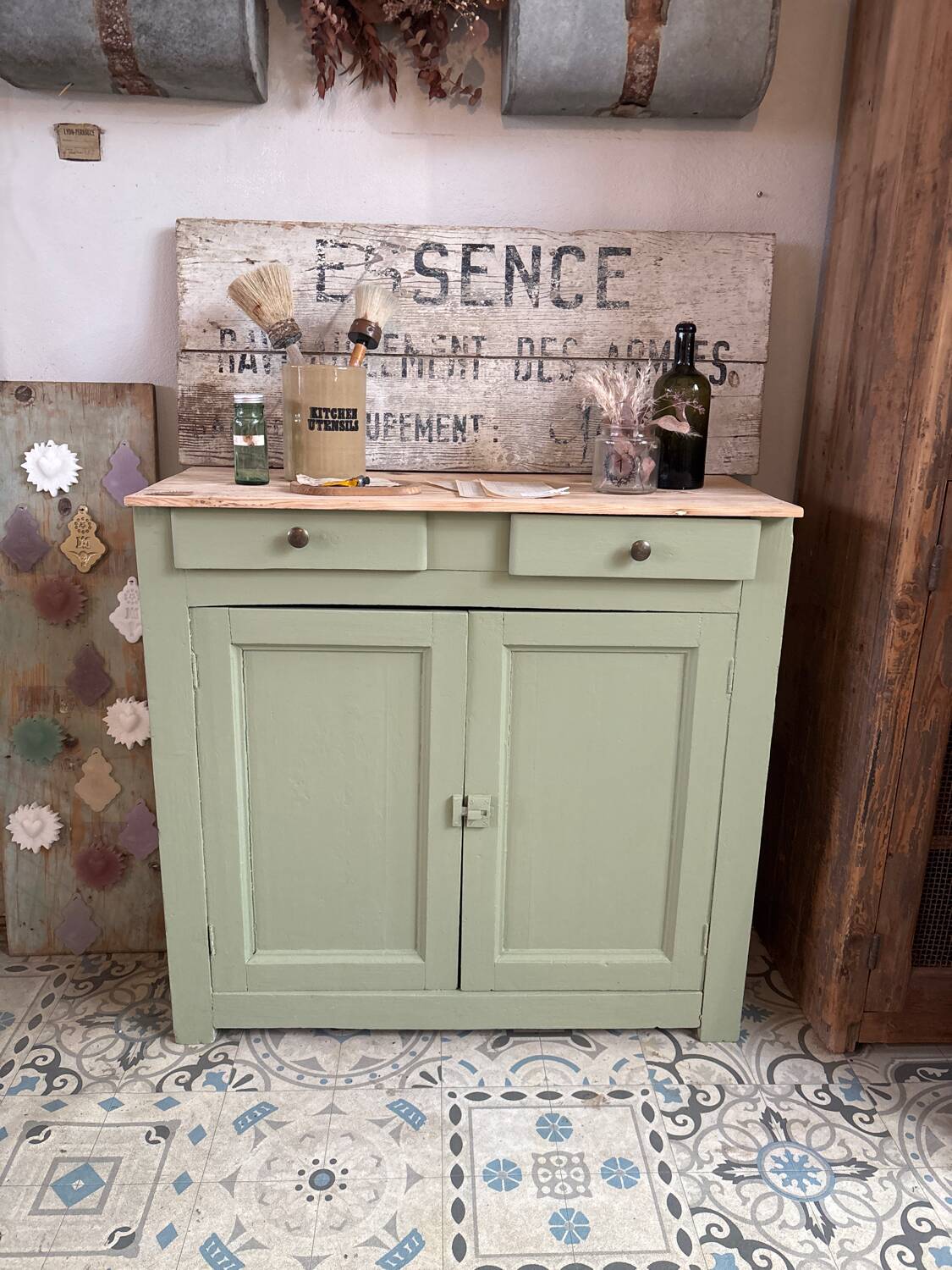 Old sage green sideboard