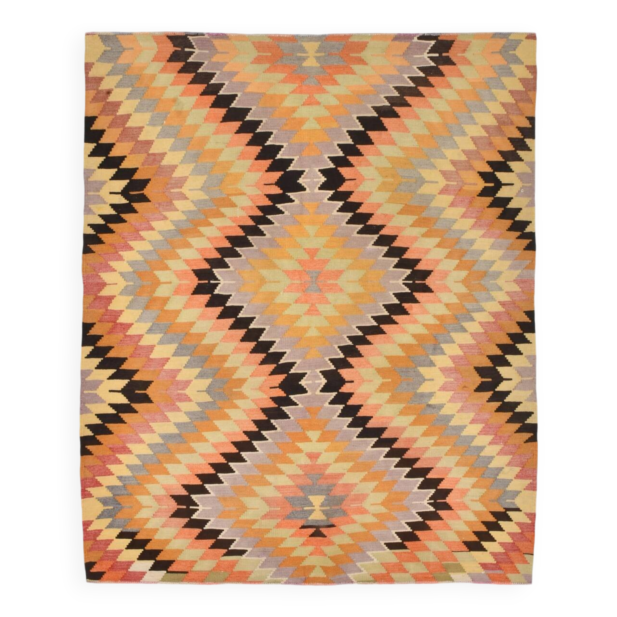 180x218Cm Geometric Style Kilim Rug, 6x7 Rugged Carpet
