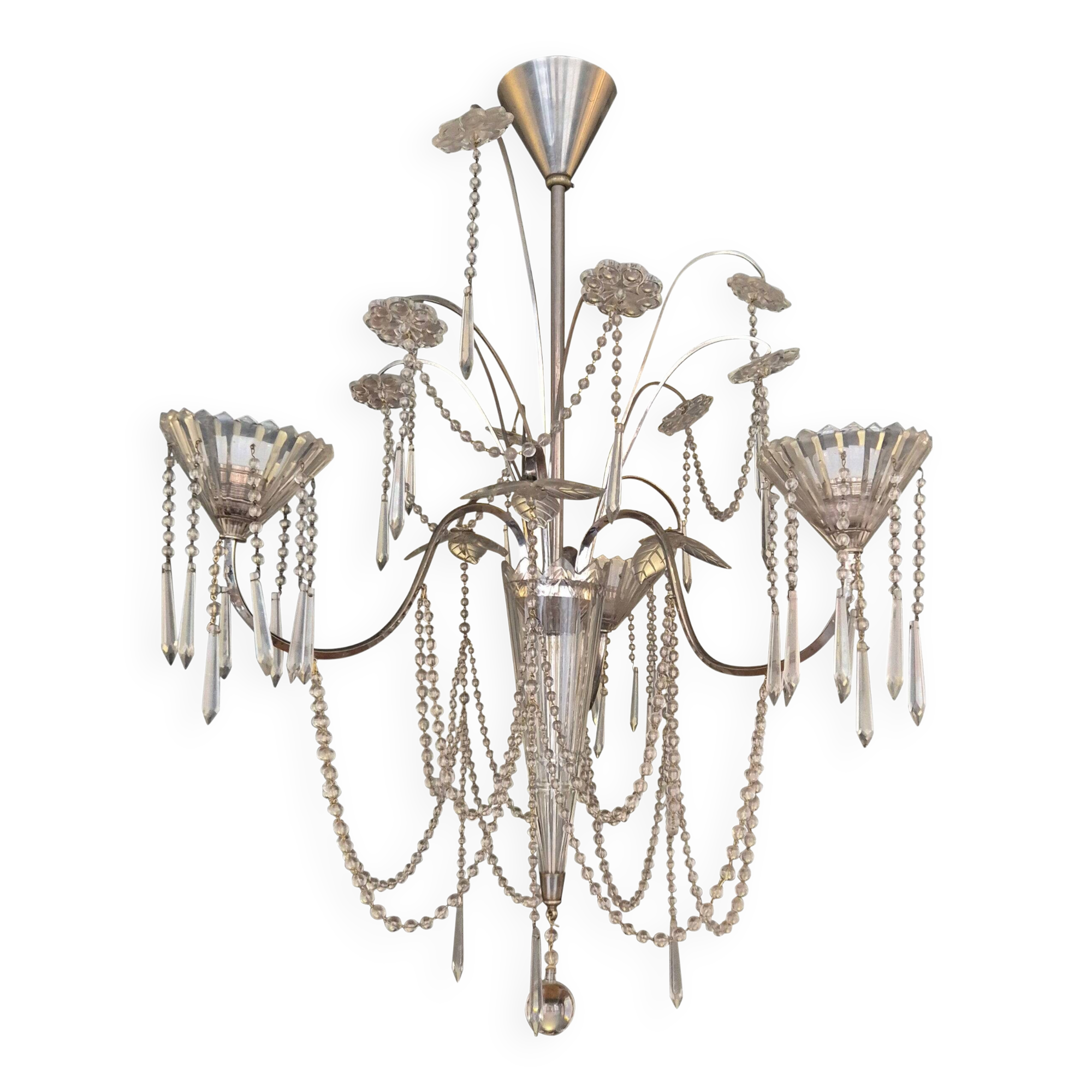Lustre, crystal and silver-plated metal, Swedish neoclassicism