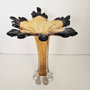Large vintage amber glass art vase - Height 32cm