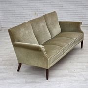 1960s, Danish 3-seater sofa, light green furniture velour.