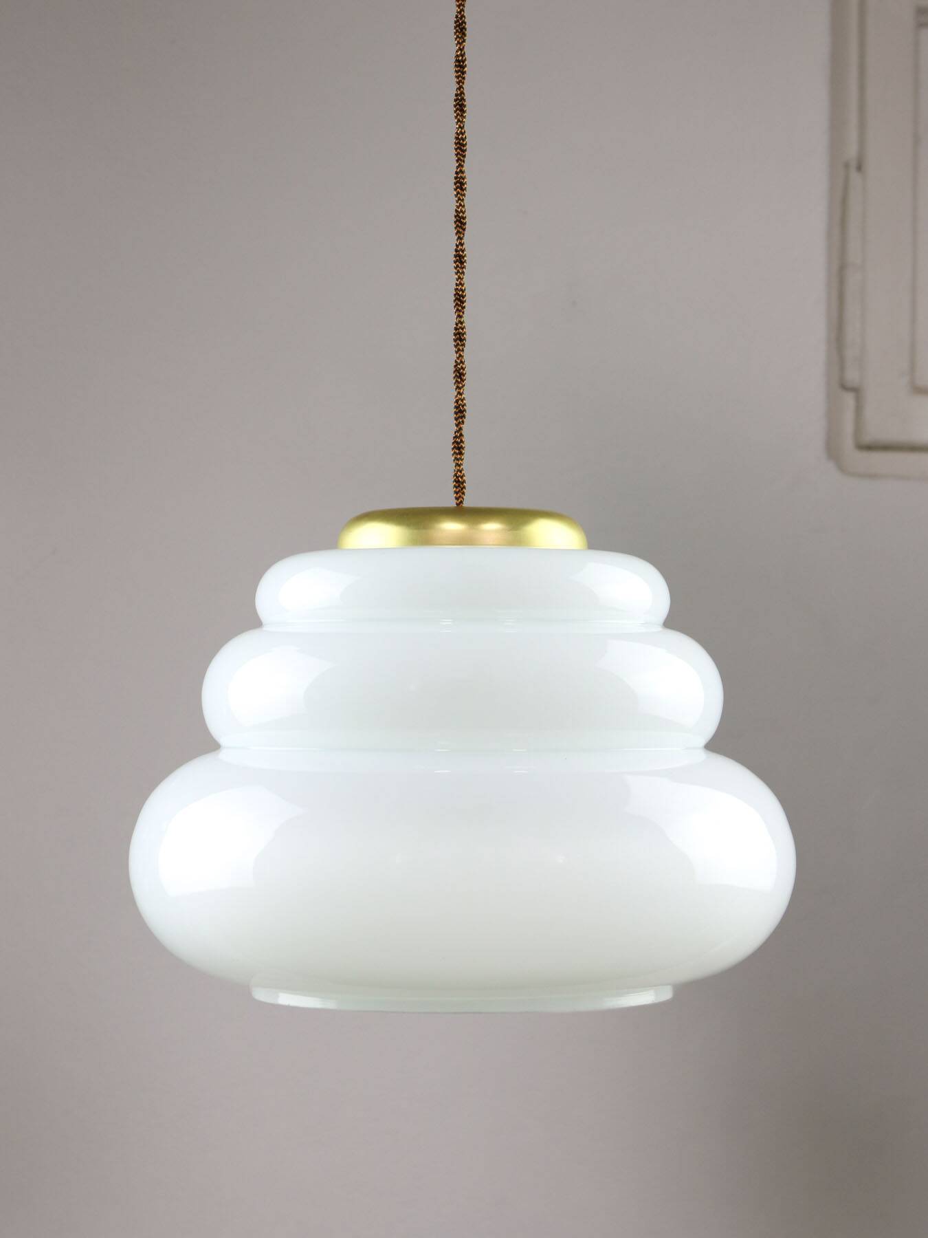 Mid-century italian brass and opaline cloud pendant lamp