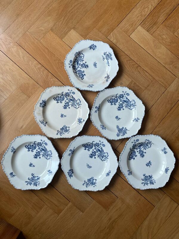 Assiettes creuses terre de fer Saxe fleurs bleues