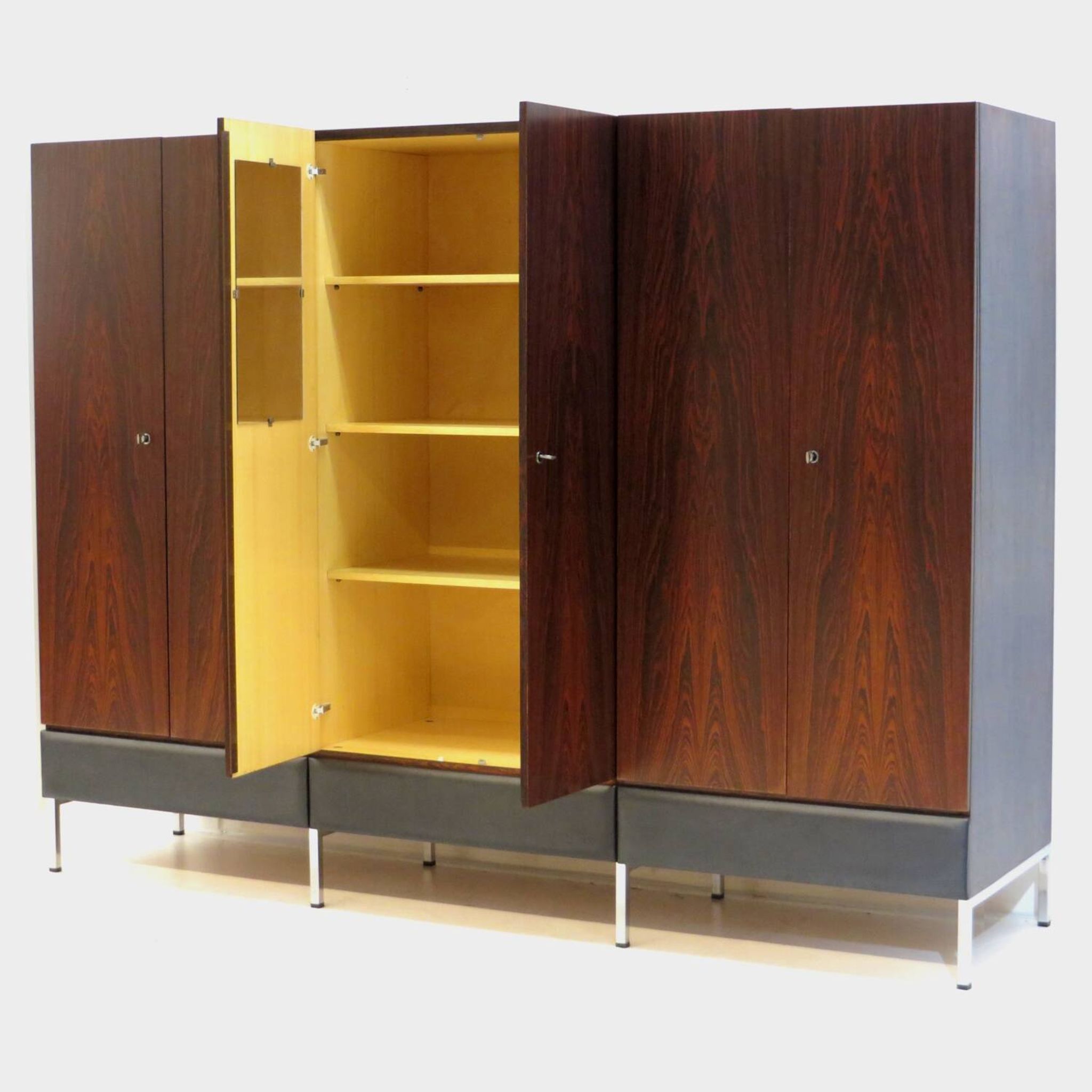 Large vintage mid century modern 6-door wardrobe in rosewood & ash, 1960s
