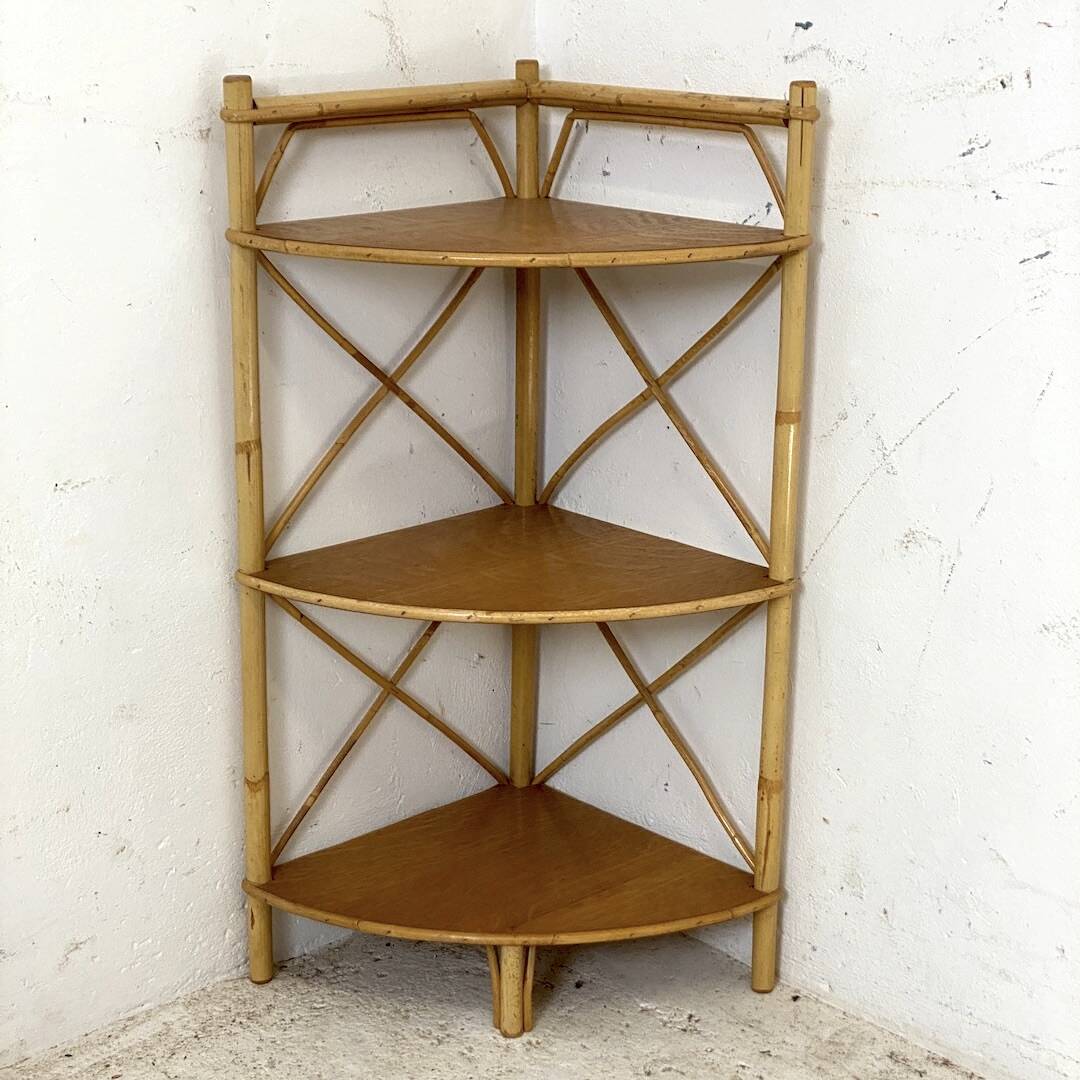 Vintage rattan corner shelf 1960