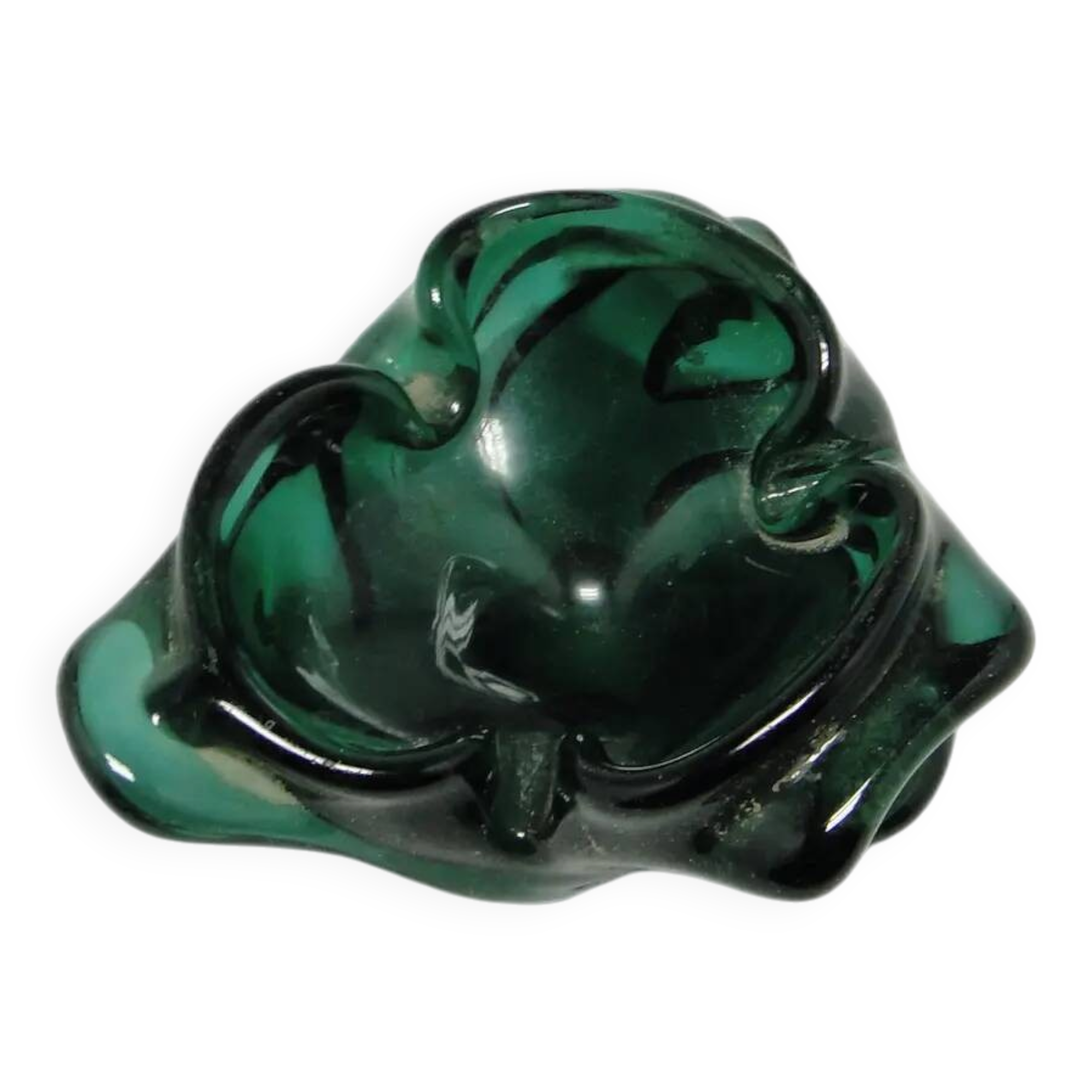 Mid-century modern ashtray, green glass, Poland, 1970s.
