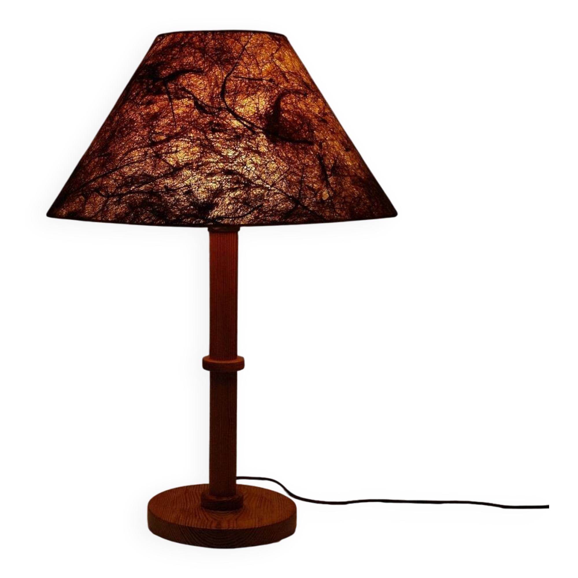 Vintage pine wood floor or table lamp with real leaves shade