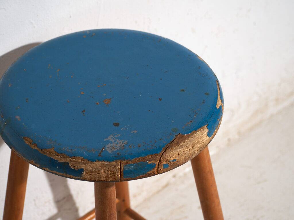 Antique wooden stool with a round seat – Central Europe, around 1950