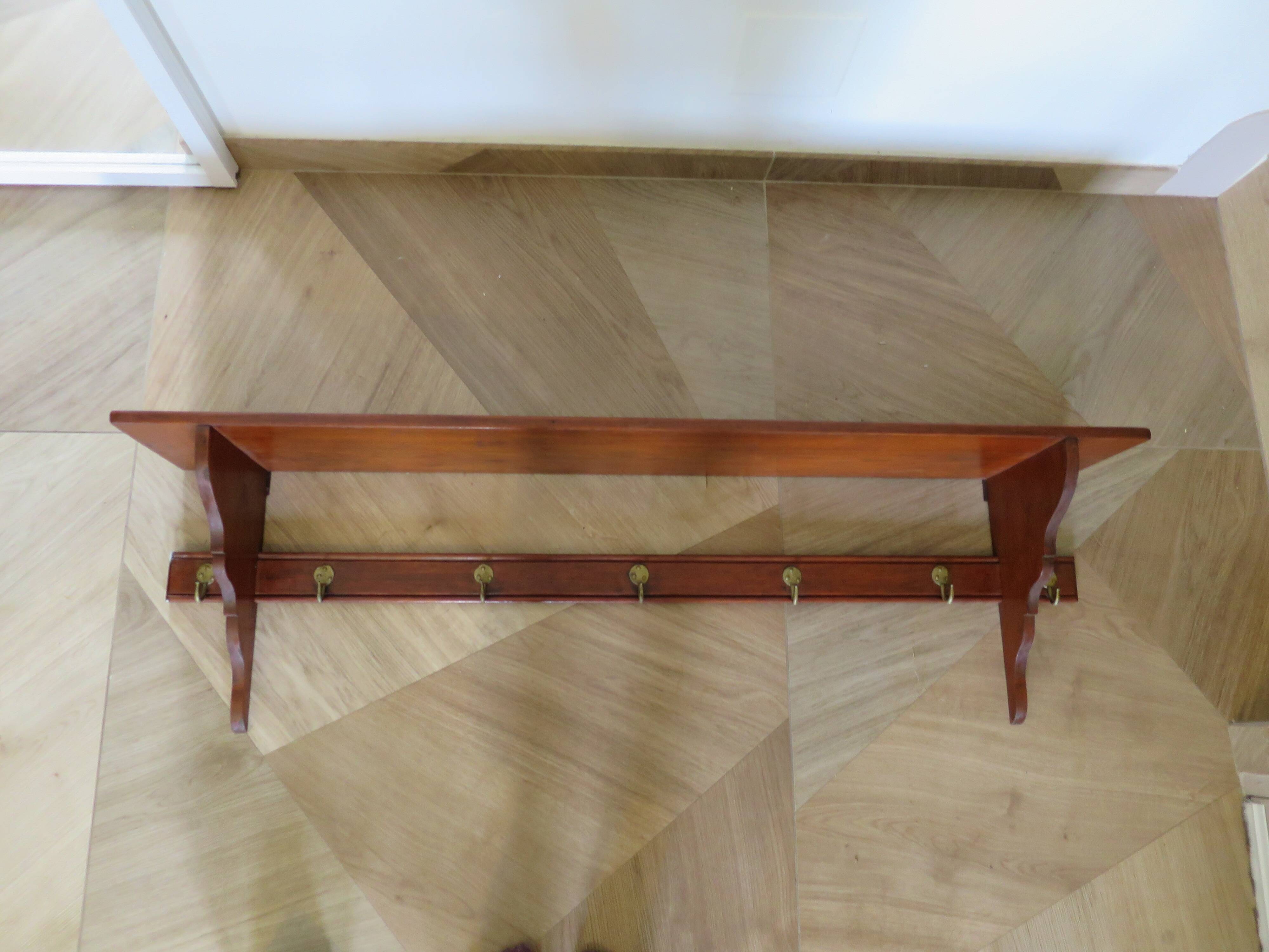 Wall shelf - coat rack - 7 hooks - oak stain - country style - cloakroom