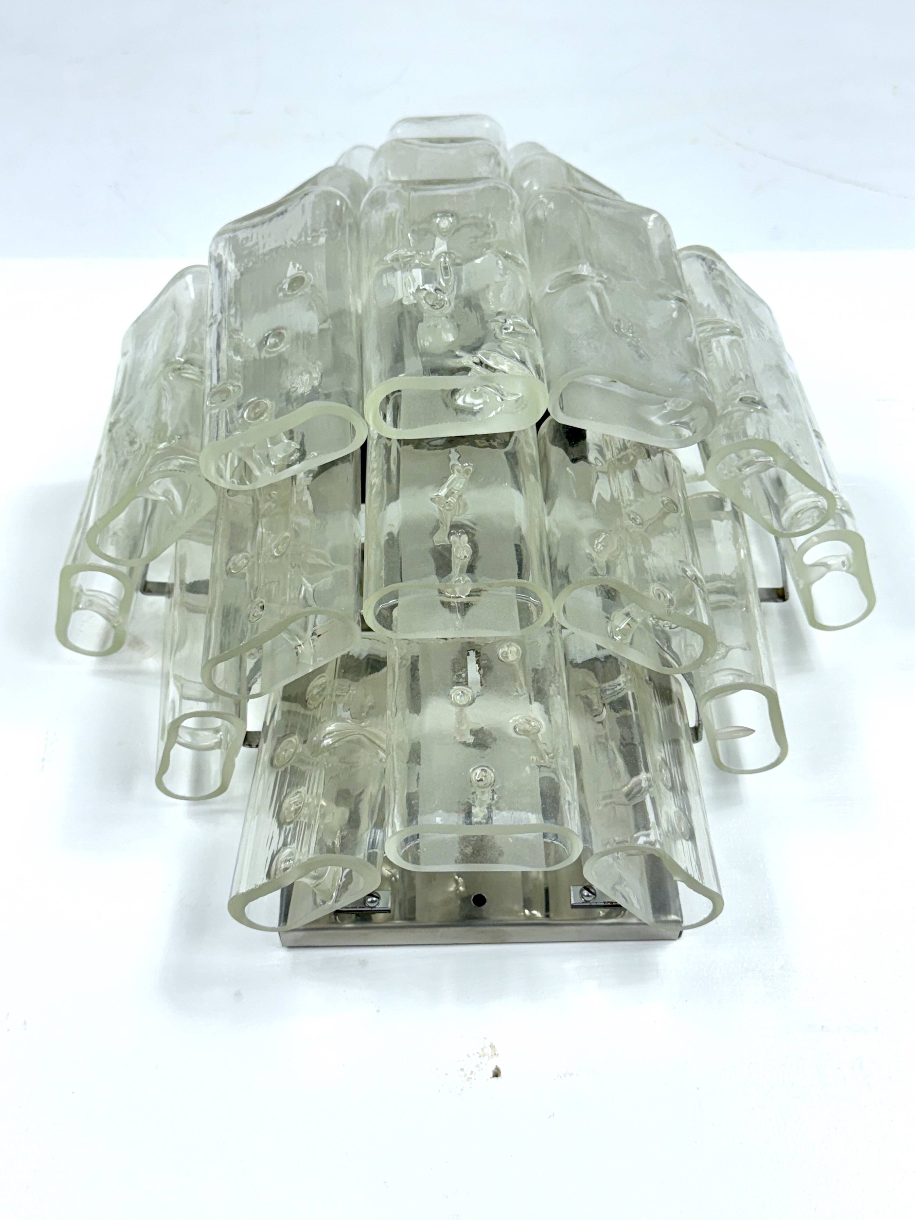 Pair of XL clear murano glass elements wall lamps produced in Italy during the 70s. Attributable to